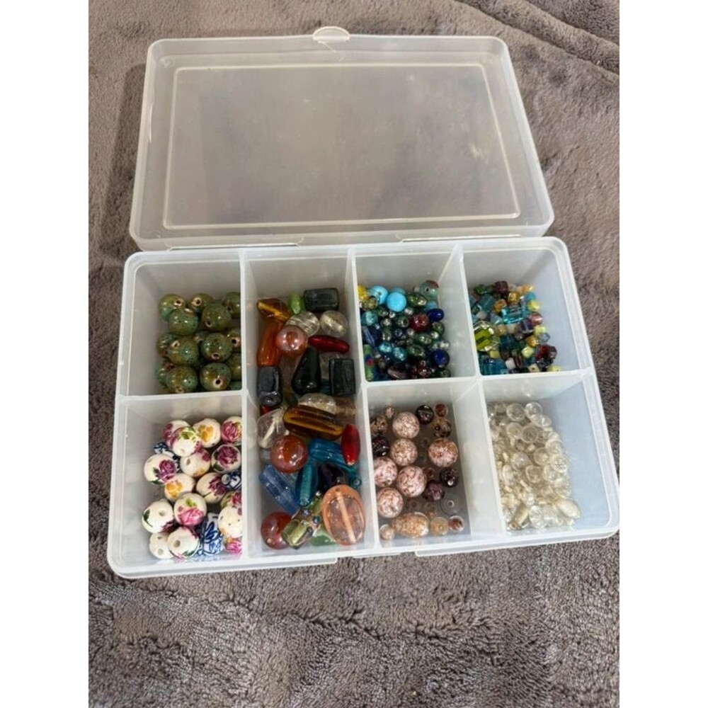 Vintage Specialty Bead Organizer Lot Porcelain Lampwork Glass Crystal